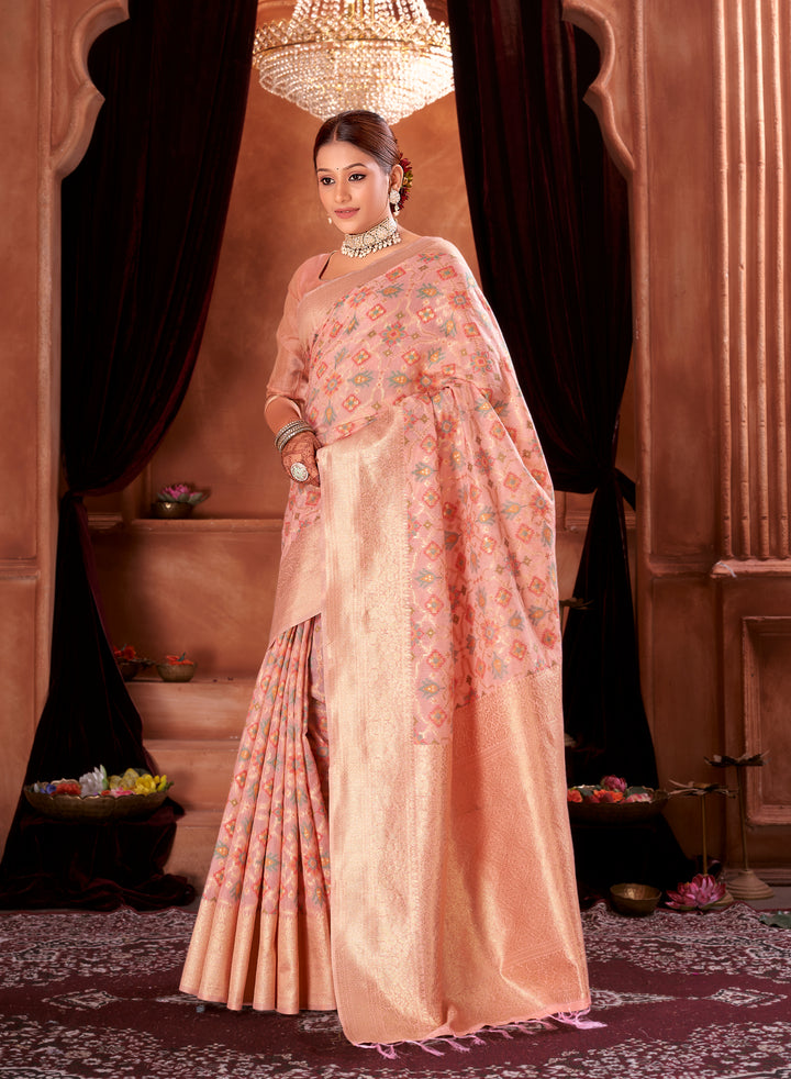 Candle light Peach Patola Saree Weavekaari