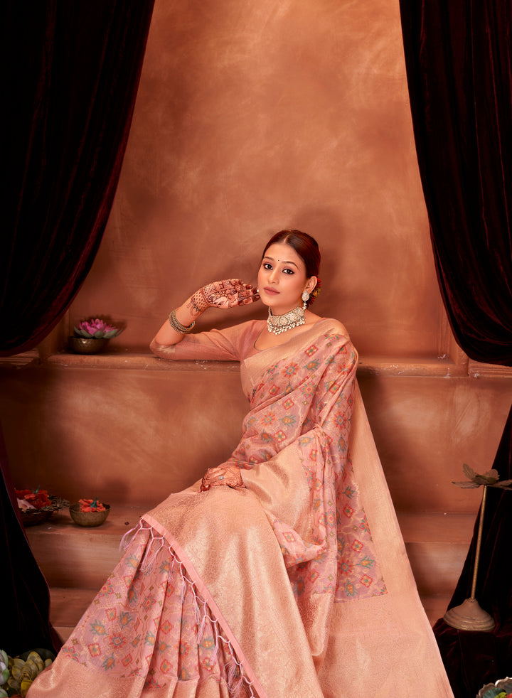 Candle light Peach Patola Saree Weavekaari