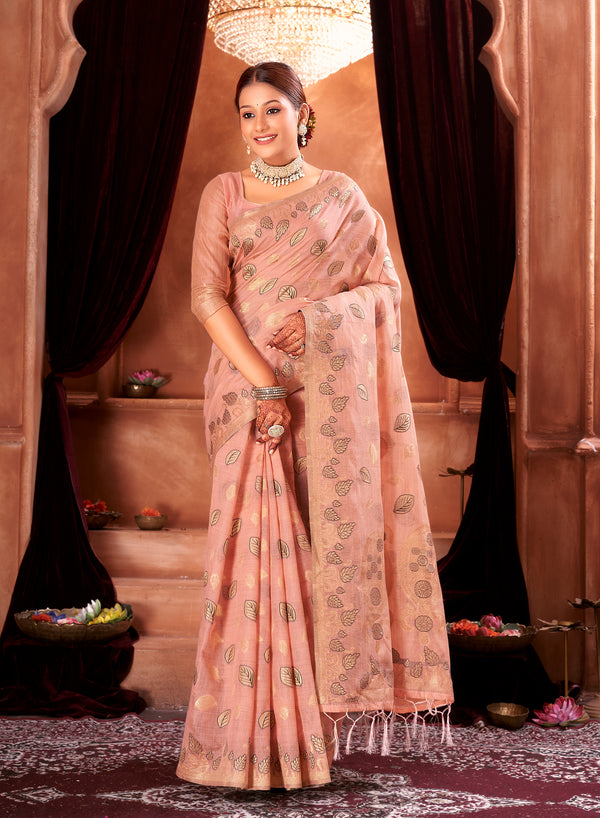 Candlelight Peach Chanderi Saree Weavekaari