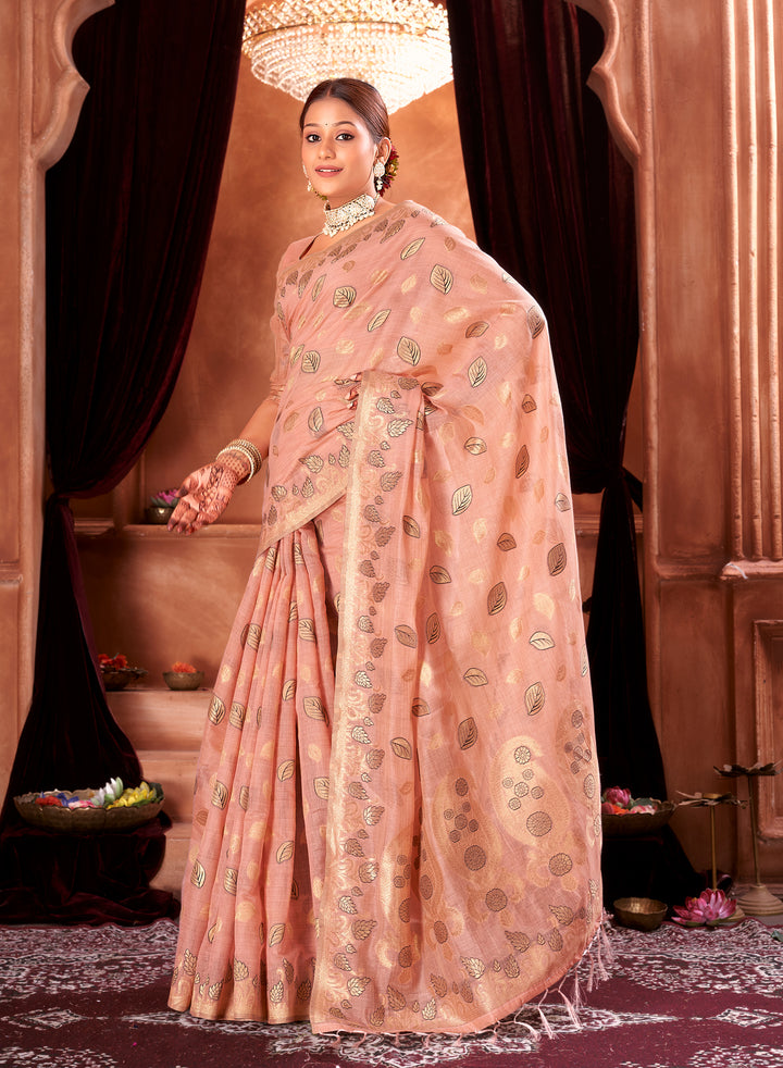 Candlelight Peach Chanderi Saree Weavekaari