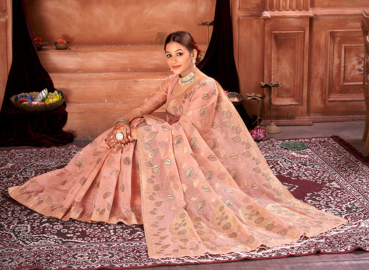 Candlelight Peach Chanderi Saree Weavekaari