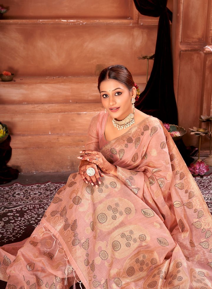 Candlelight Peach Chanderi Saree Weavekaari