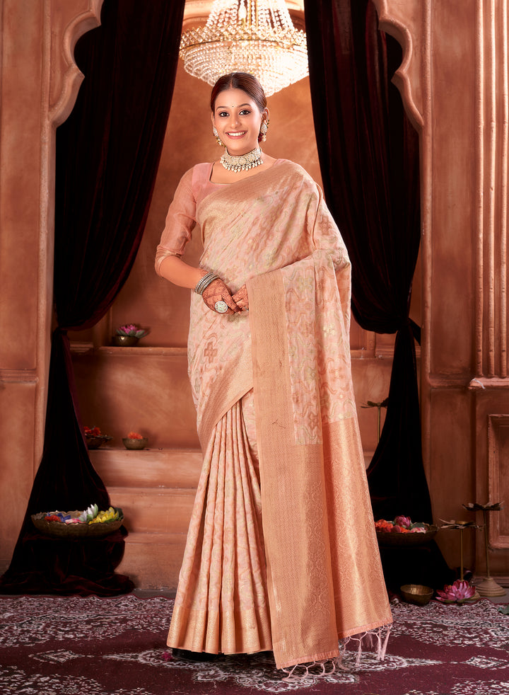 Candle light Peach Ikat Saree Weavekaari