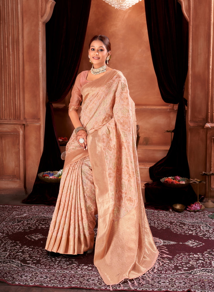 Candle light Peach Ikat Saree Weavekaari