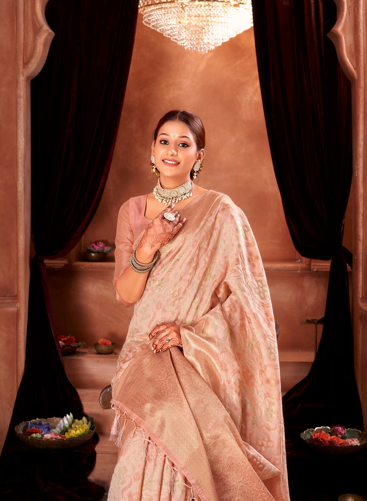 Candle light Peach Ikat Saree Weavekaari