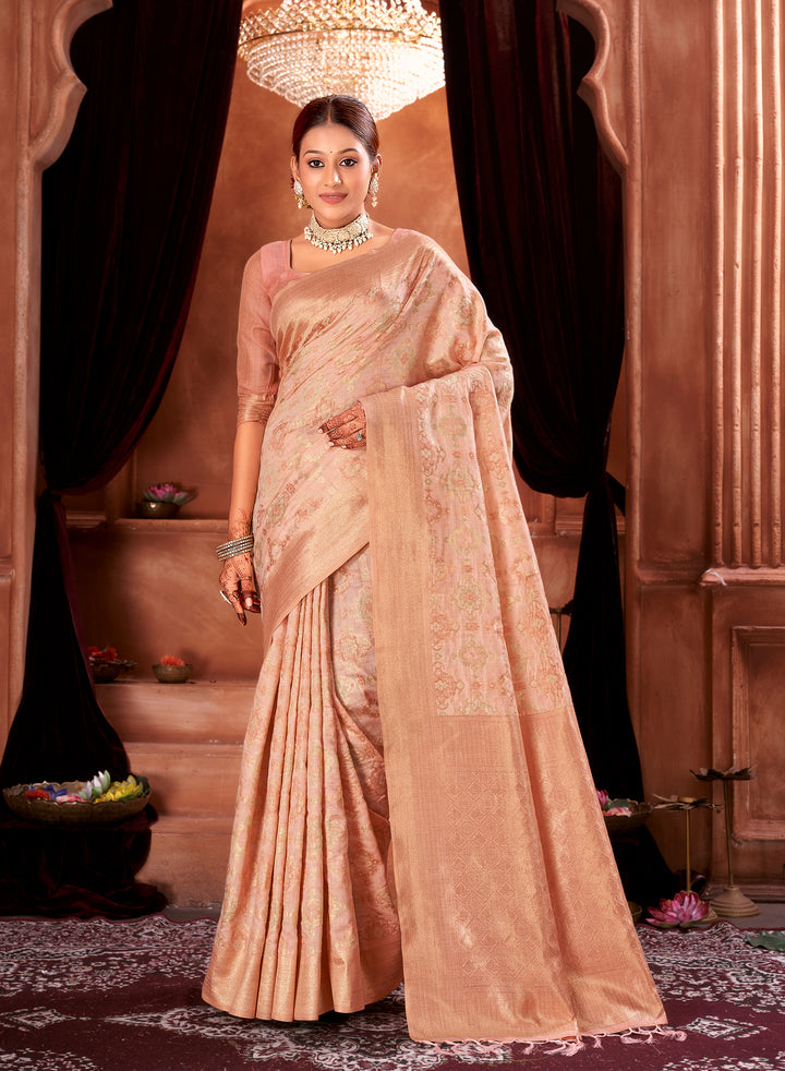 Candlelight Peach Ikat Saree Weavekaari