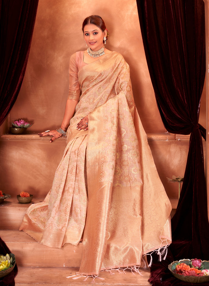 Candlelight Peach Ikat Saree Weavekaari