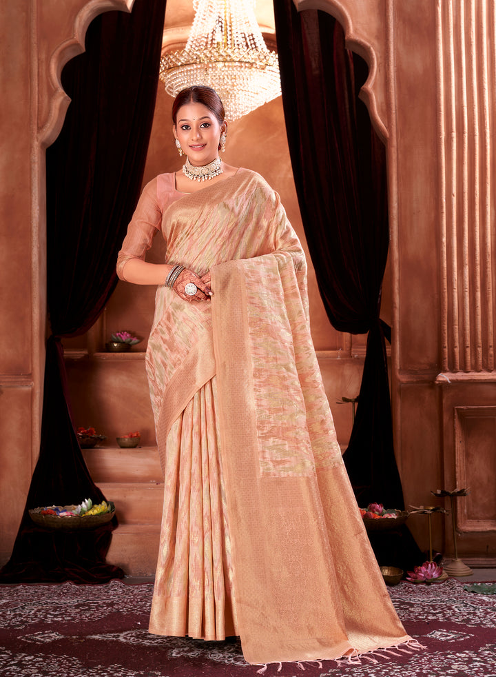 Candlelight Peach Ikat Saree Weavekaari