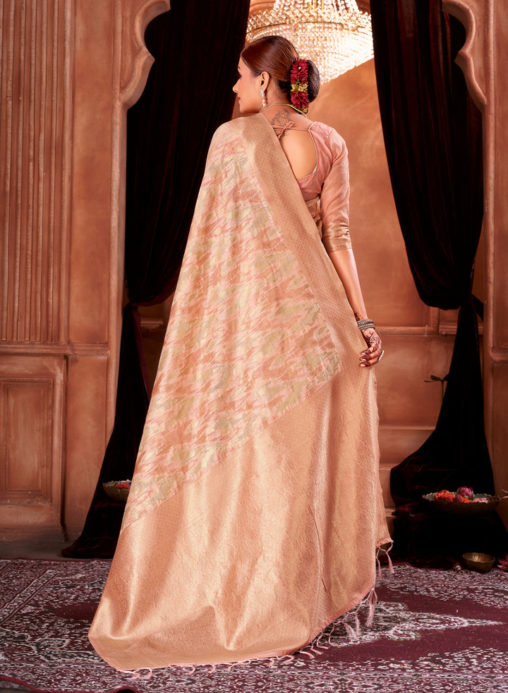 Candlelight Peach Ikat Saree Weavekaari