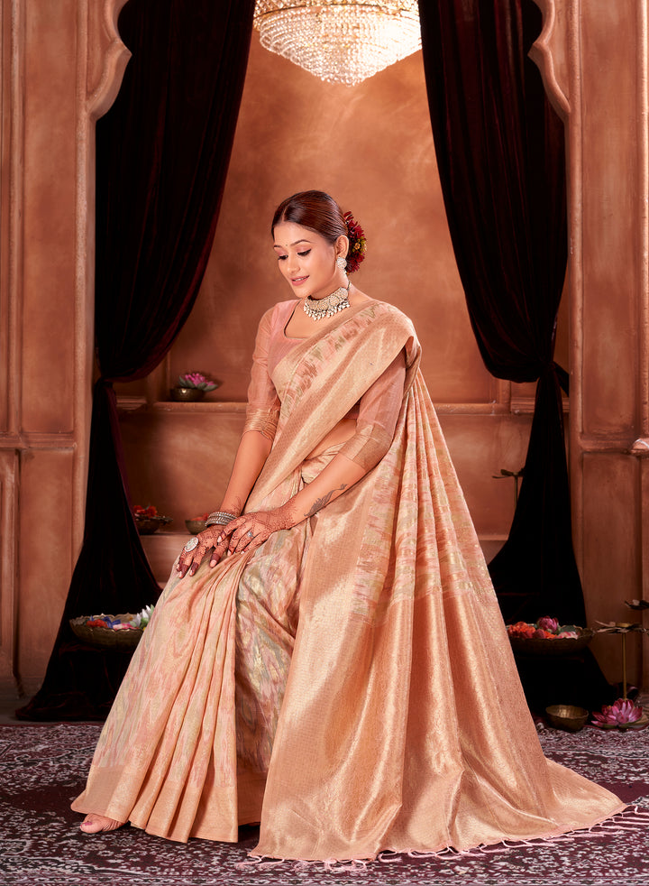 Candlelight Peach Ikat Saree Weavekaari