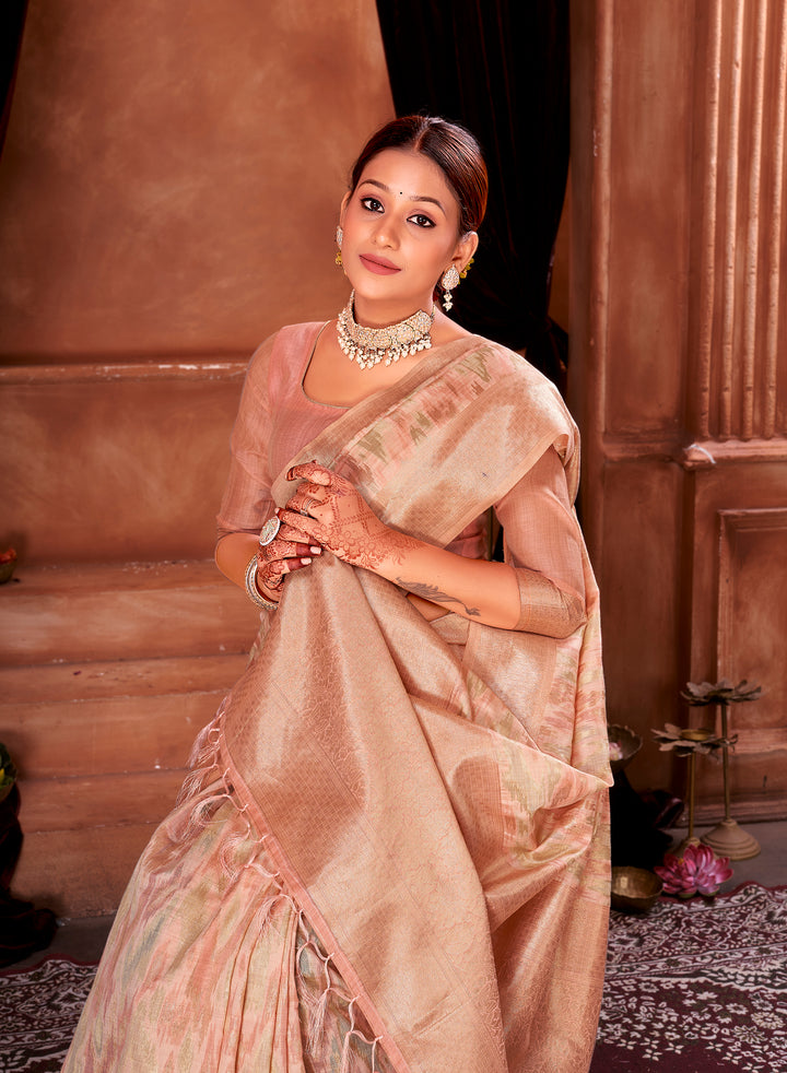 Candlelight Peach Ikat Saree Weavekaari