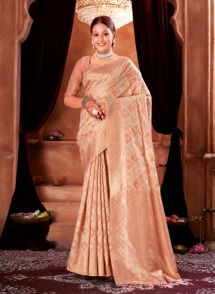 Candle Light Peach Ikat Saree Weavekaari