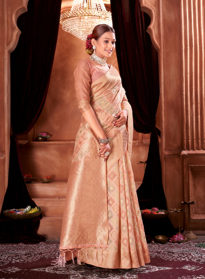 Candle Light Peach Ikat Saree Weavekaari