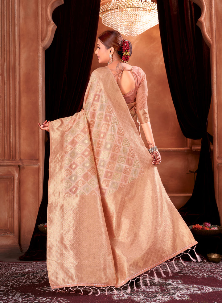 Candle Light Peach Ikat Saree Weavekaari