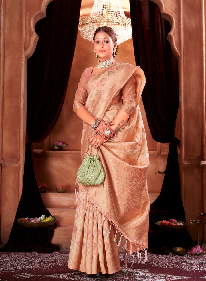 Candle Light Peach Ikat Saree Weavekaari