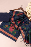 Blue Reverie Jamdani Mul Chanderi Suit Piece