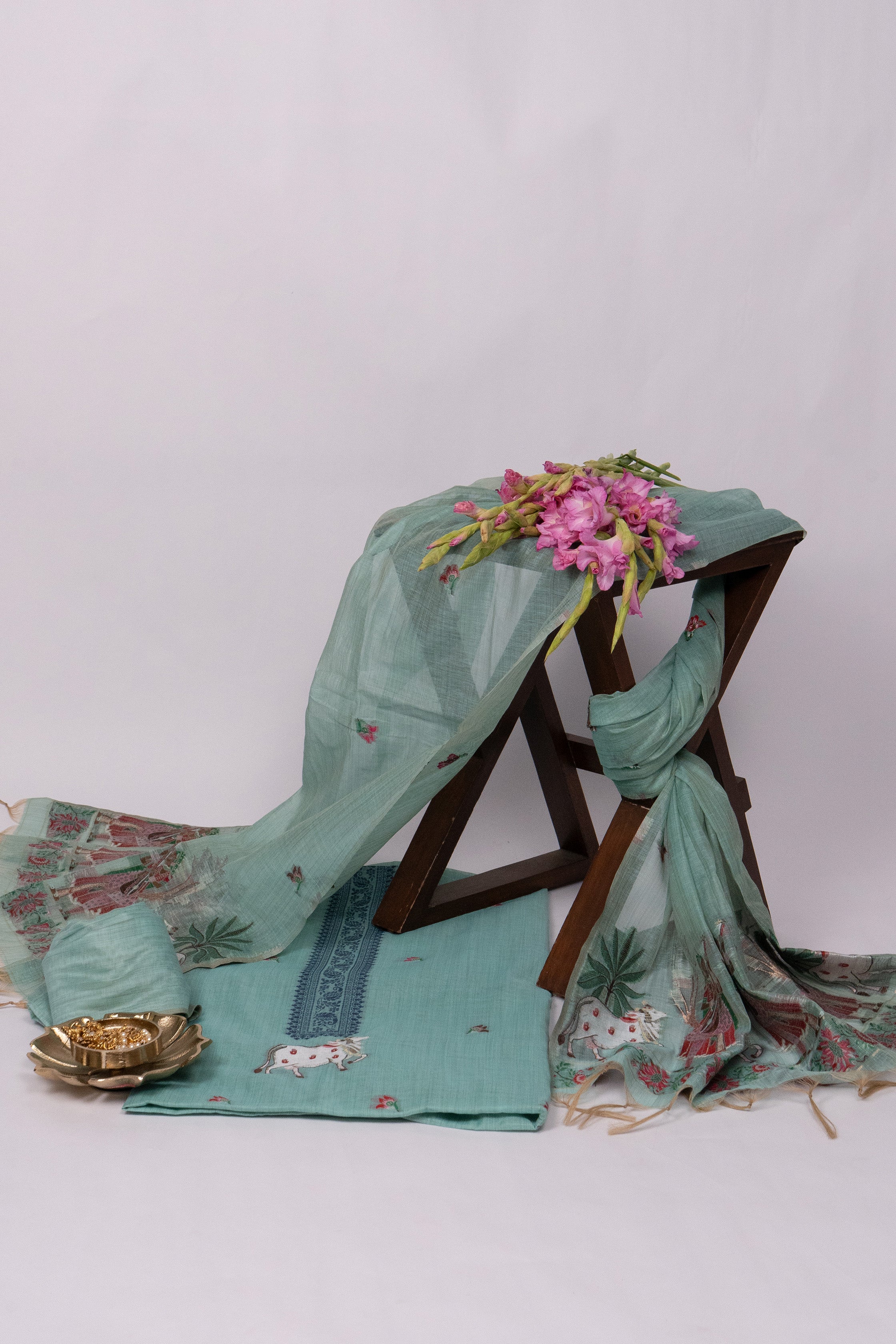 Mint Royale Jamdani Pichwai Cotton Suit Piece