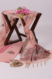 Blush Caravan Jamdani Pichwai Cotton Suit Piece