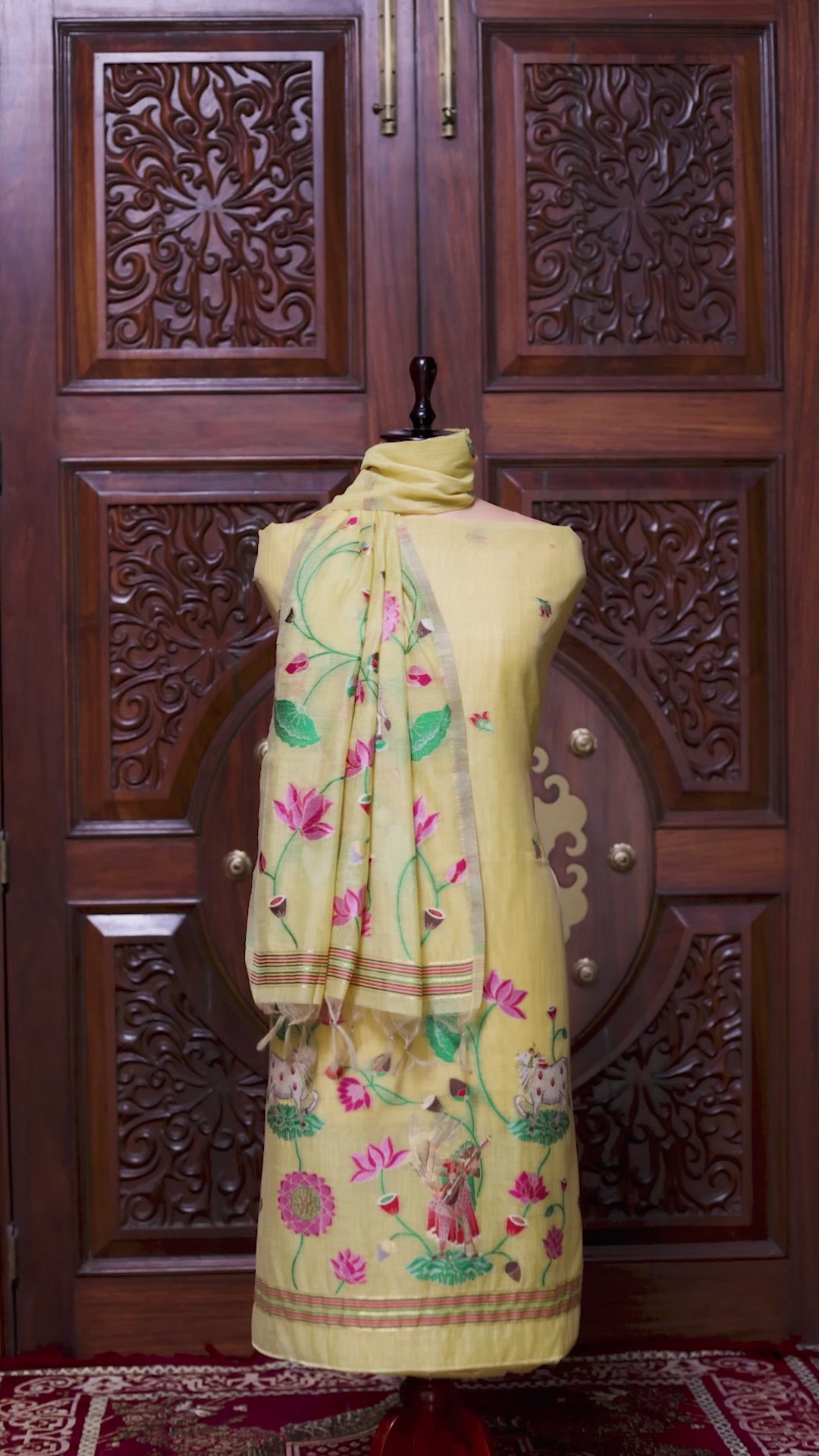 Rooh – The Pichwai Reverie | Pichwai Muga Cotton Suit Piece – Lemon Yellow