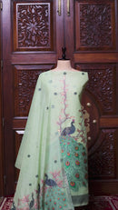 Meher – The Woven Glow | Jamdani Muga Cotton Suit Piece – Sea Green