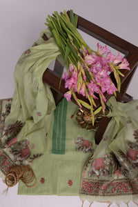 Green Relic Jamdani Pichwai Cotton Suit Piece