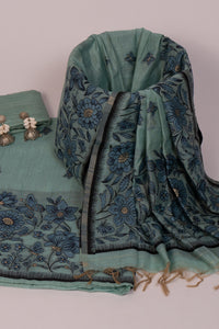Slate Canopy Jamdani Mul Chanderi Suit Piece