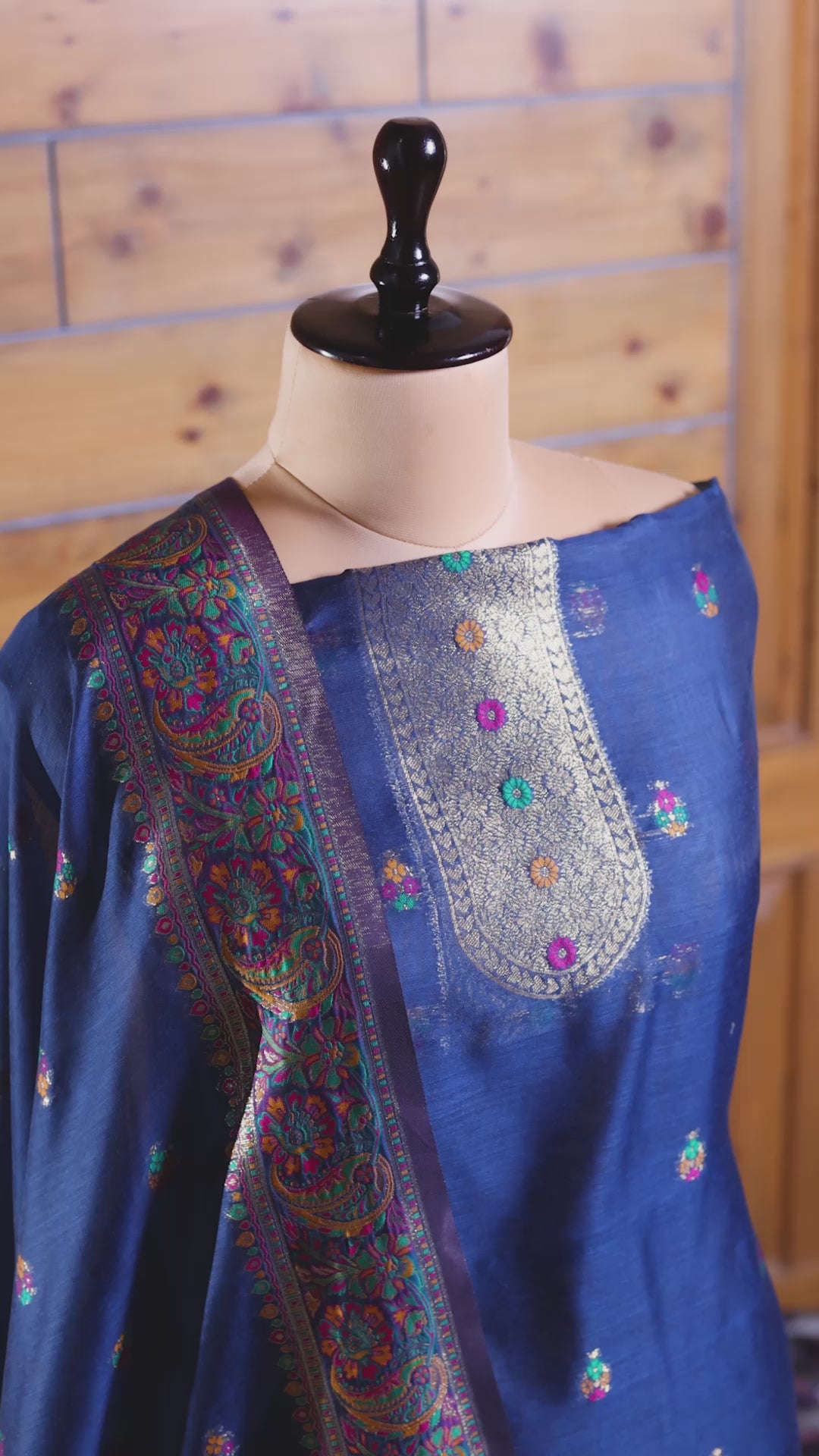 Rang – The Kashmiri Palette | Kashmiri Mul Chanderi Suit Piece – Royal Blue