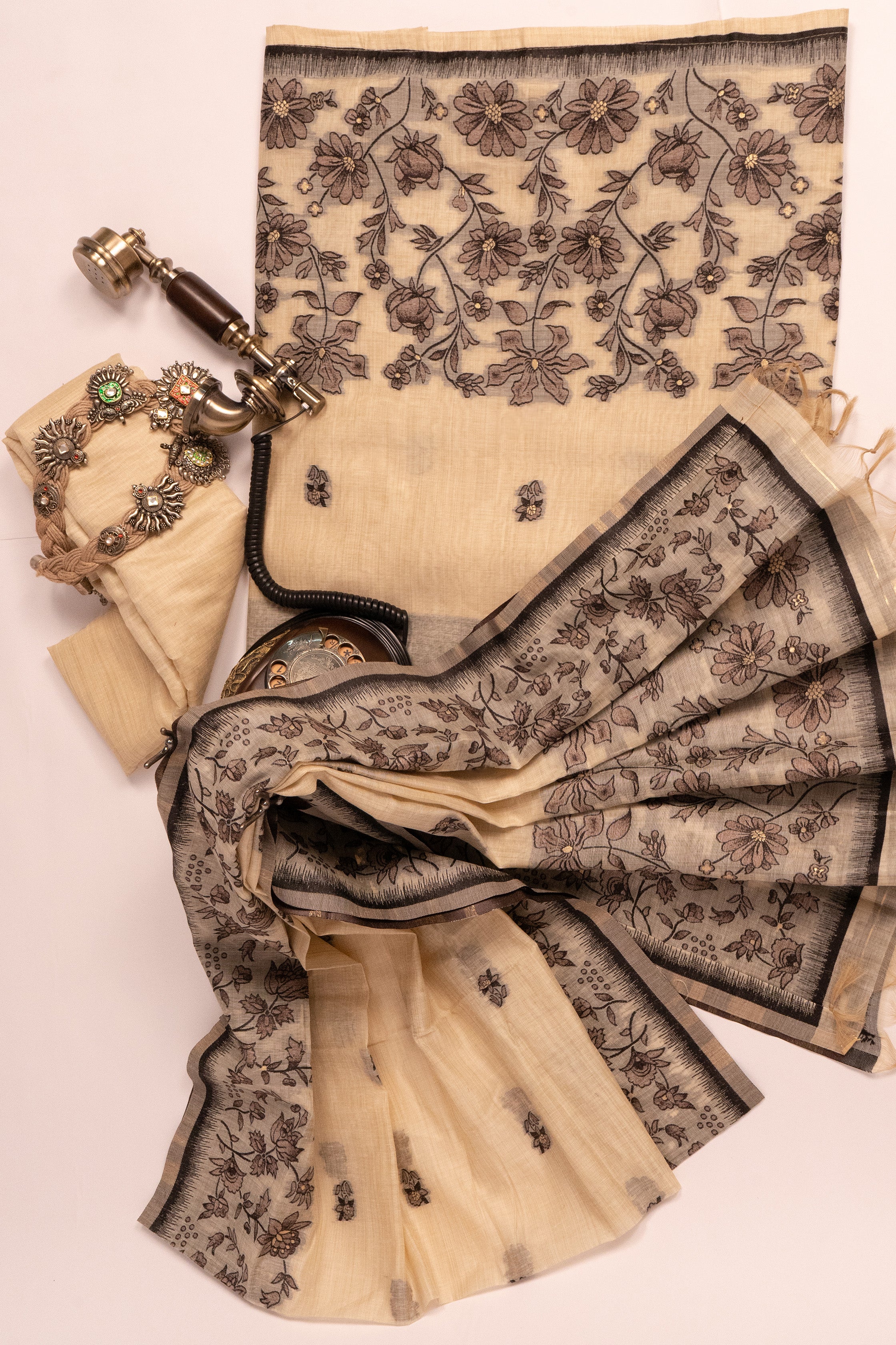 Ash Petal Jamdani Mul Chanderi Suit Piece