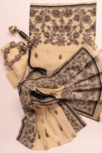 Ash Petal Jamdani Mul Chanderi Suit Piece