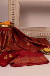 Garnet Weave Jamdani Kashmiri Cotton Suit Piece