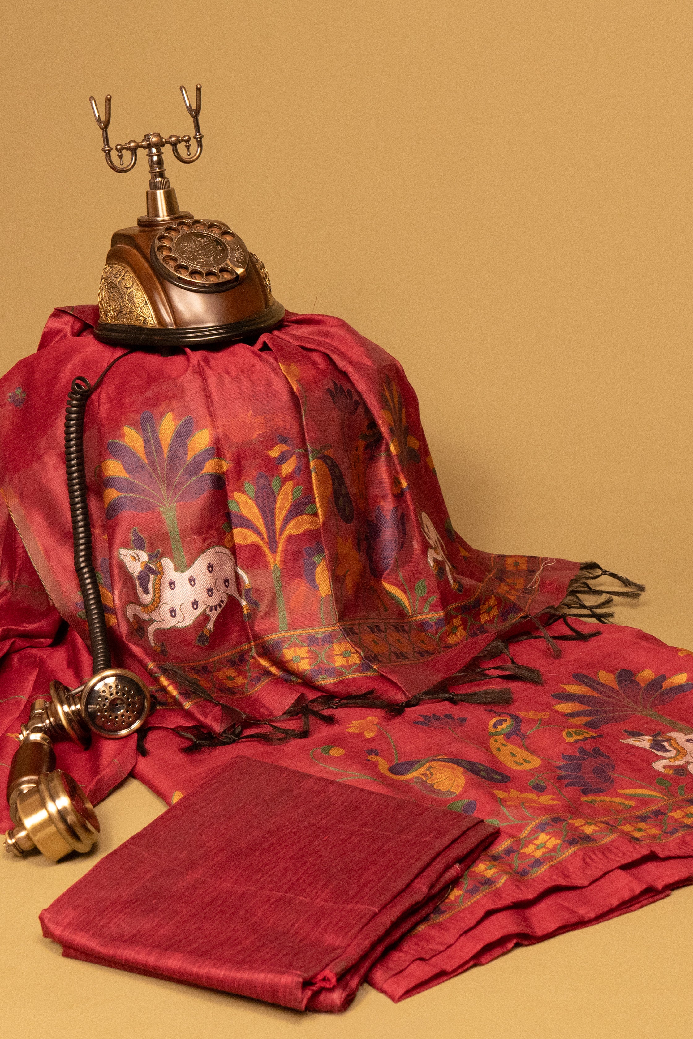 Scarlet Saga Jamdani Pichwai Cotton Suit Piece