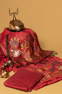 Scarlet Saga Jamdani Pichwai Cotton Suit Piece