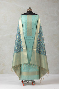 Indigo Motif Jamdani Ikkat Cotton Suit Piece