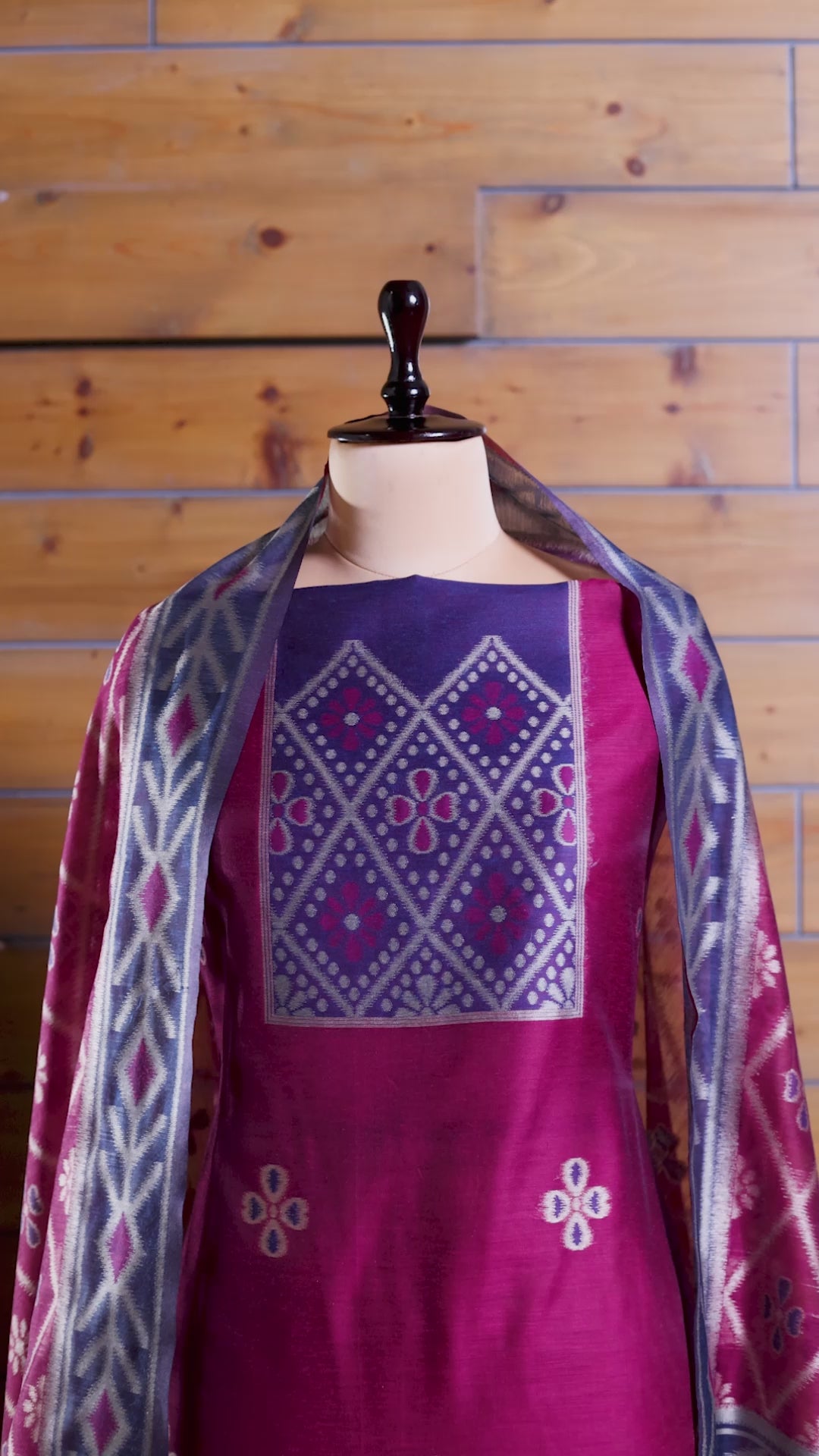 Madhuban – The Painted Heritage | Ajrakh Mul Chanderi Suit Piece – Magenta Pink