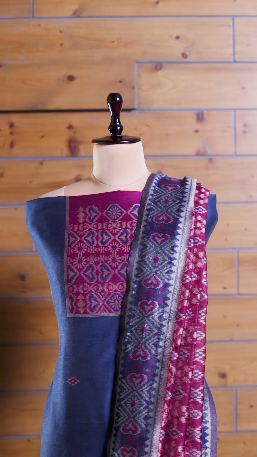 Gul – The Floral Heritage | Ajrakh Mul Chanderi Suit Piece – Indigo Blue