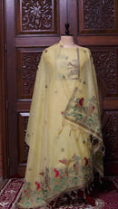 Mitti – The Earthy Grace | Jamdani Muga Cotton Suit Piece – Lemon Yellow