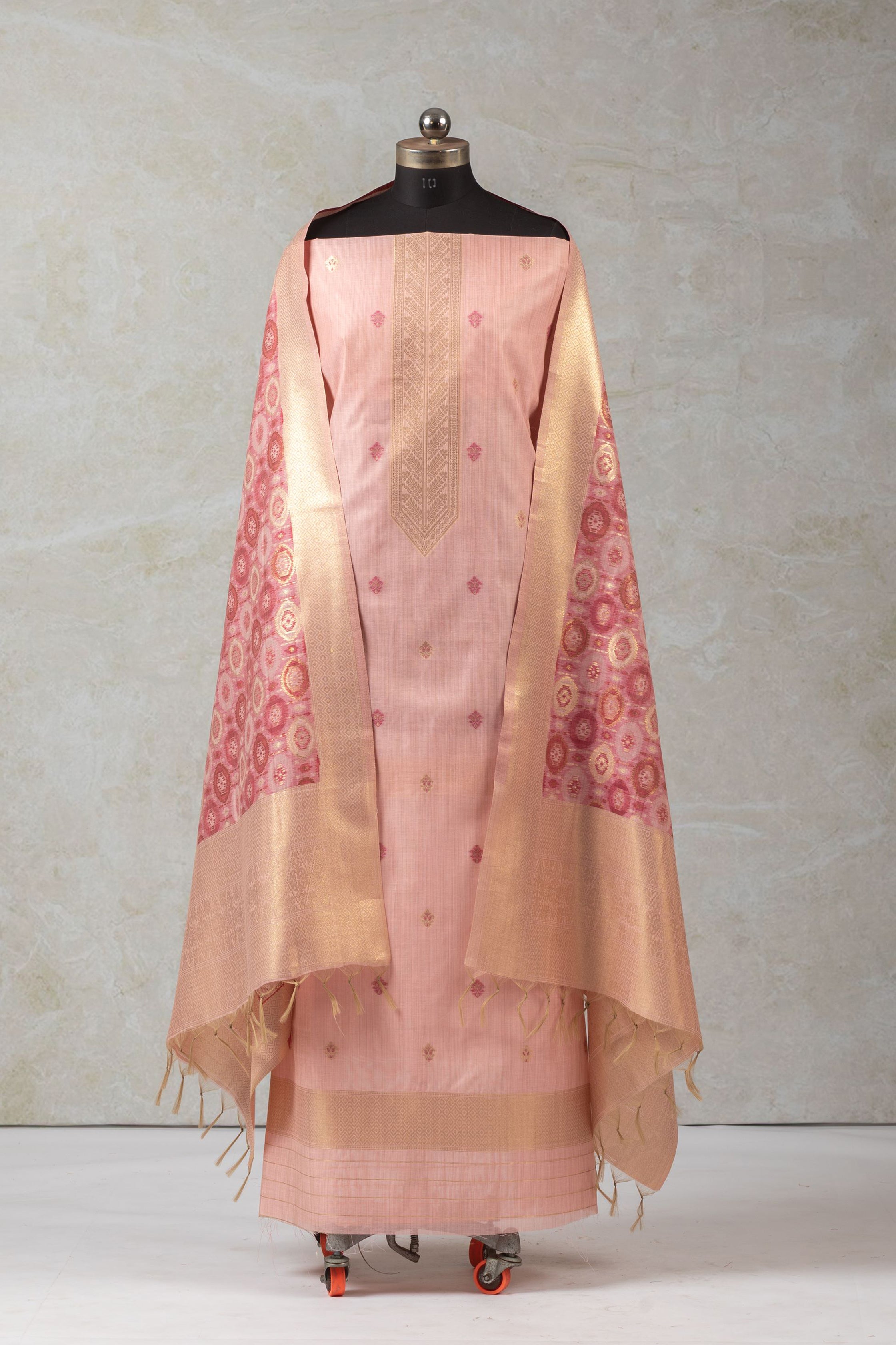 Pink Orbit Jamdani Ikkat Cotton Suit Piece