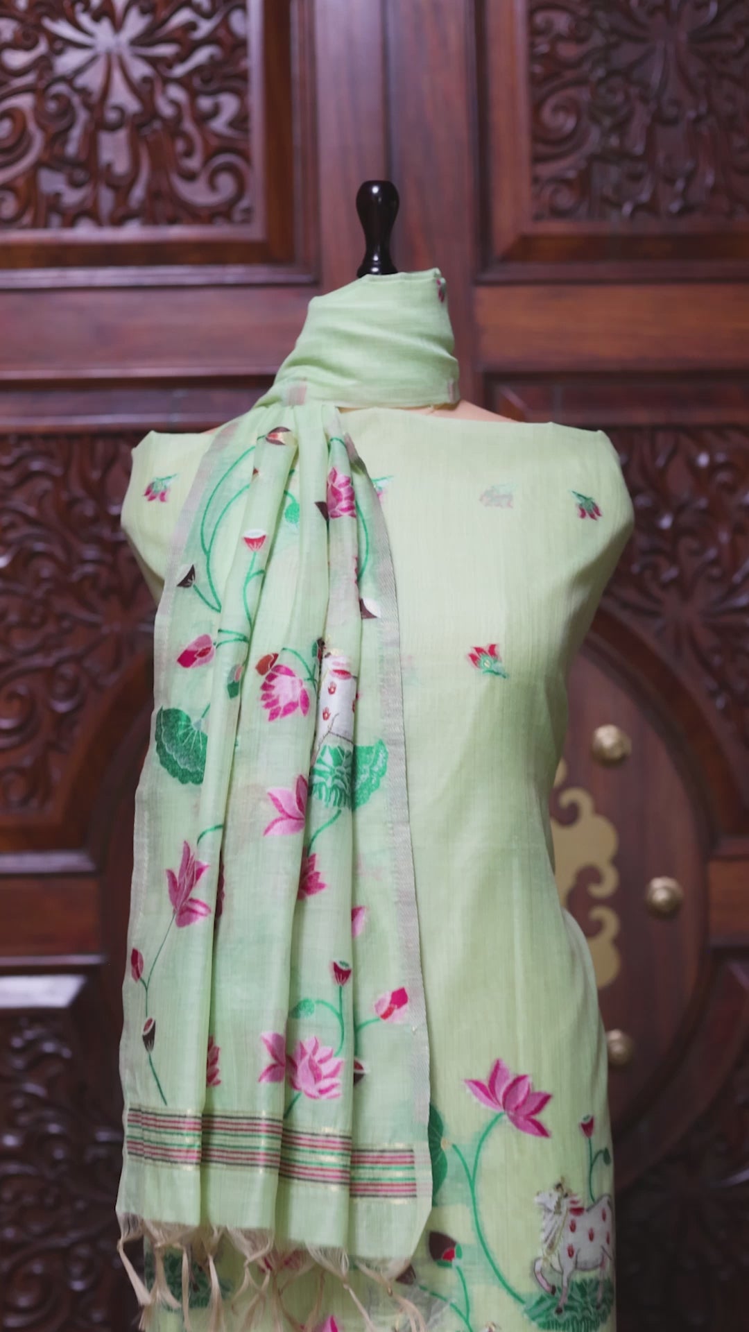 Rooh – The Pichwai Reverie | Pichwai Muga Cotton Suit Piece – Sea Green