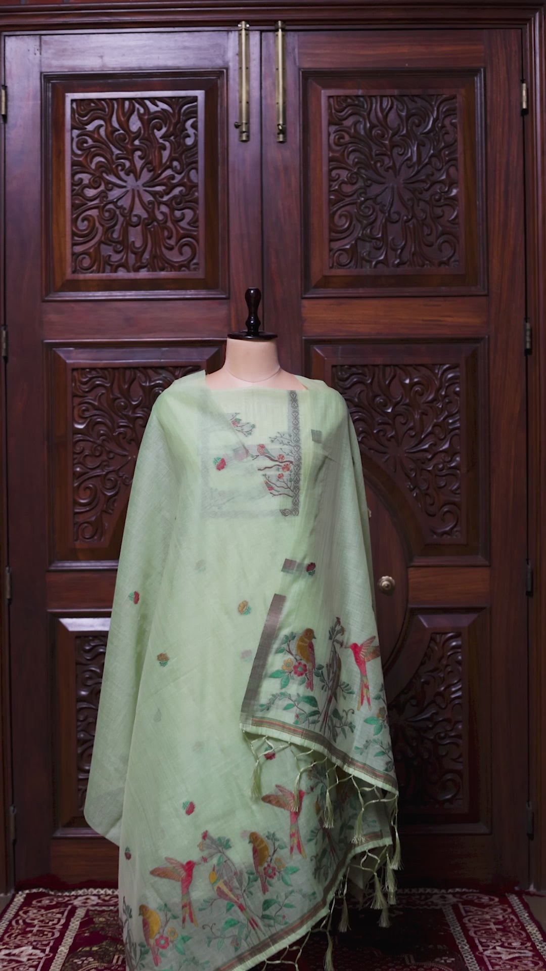 Mitti – The Earthy Grace | Jamdani Muga Cotton Suit Piece – Sea Green