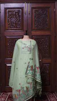 Mitti – The Earthy Grace | Jamdani Muga Cotton Suit Piece – Sea Green