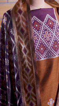 Madhuban – The Painted Heritage | Ajrakh Mul Chanderi Suit Piece – Rust Brown