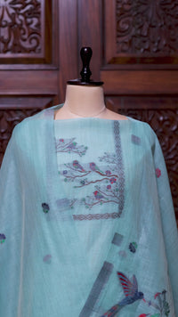 Mitti – The Earthy Grace | Jamdani Muga Cotton Suit Piece – Sky Blue