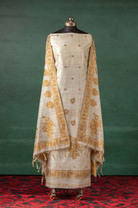 Marigold Etch Jamdani Linen Cotton Suit Piece