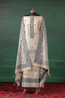 Indigo Bloom Jamdani Linen Cotton Suit Piece