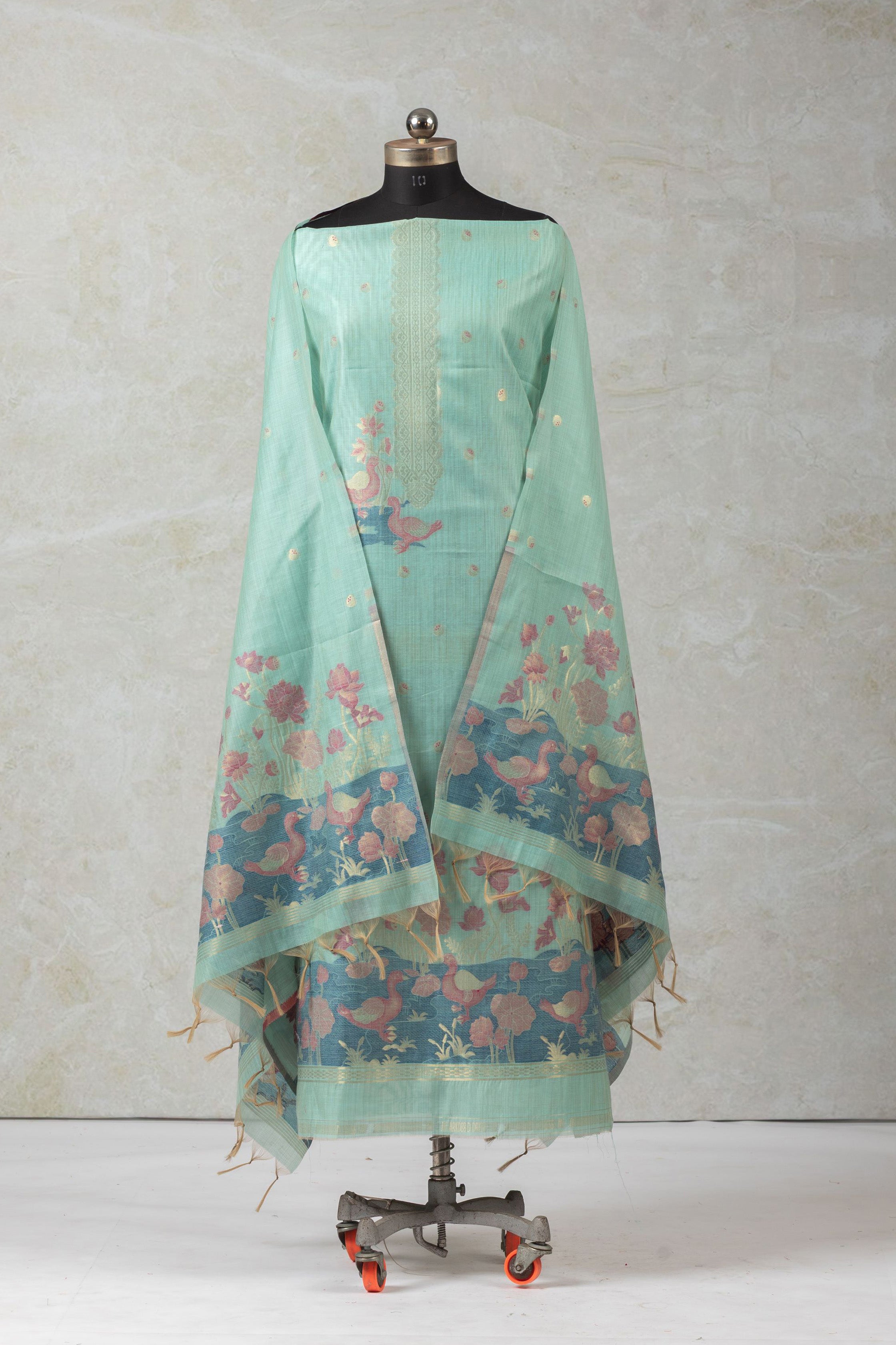 Sky Mandala Jamdani Pichwai Cotton Suit Piece