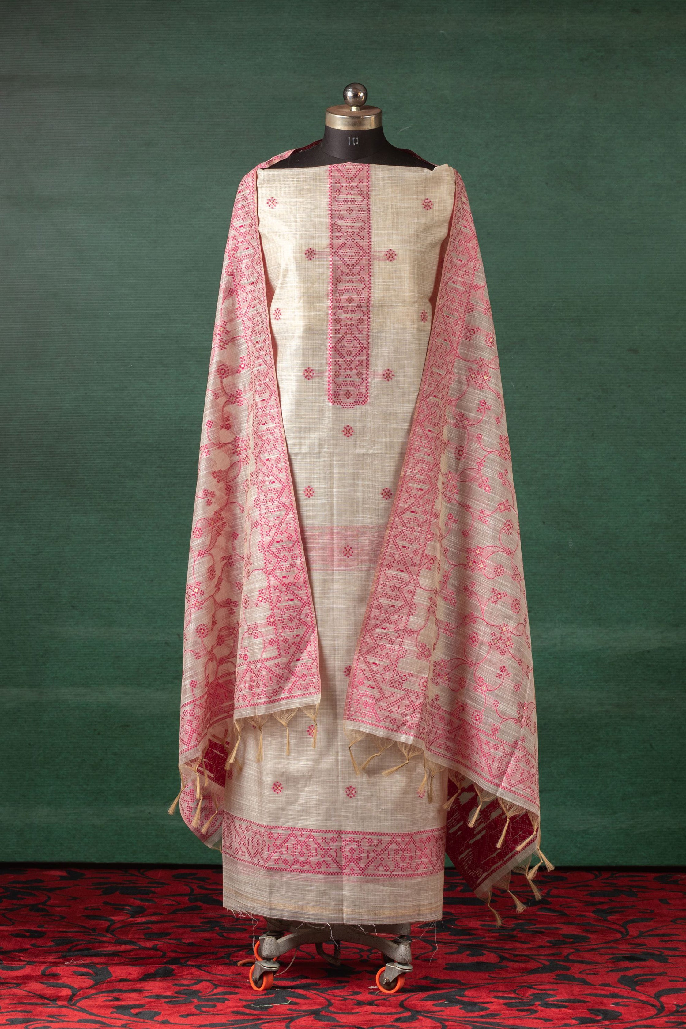 Rose Dust Jamdani Linen Cotton Suit Piece