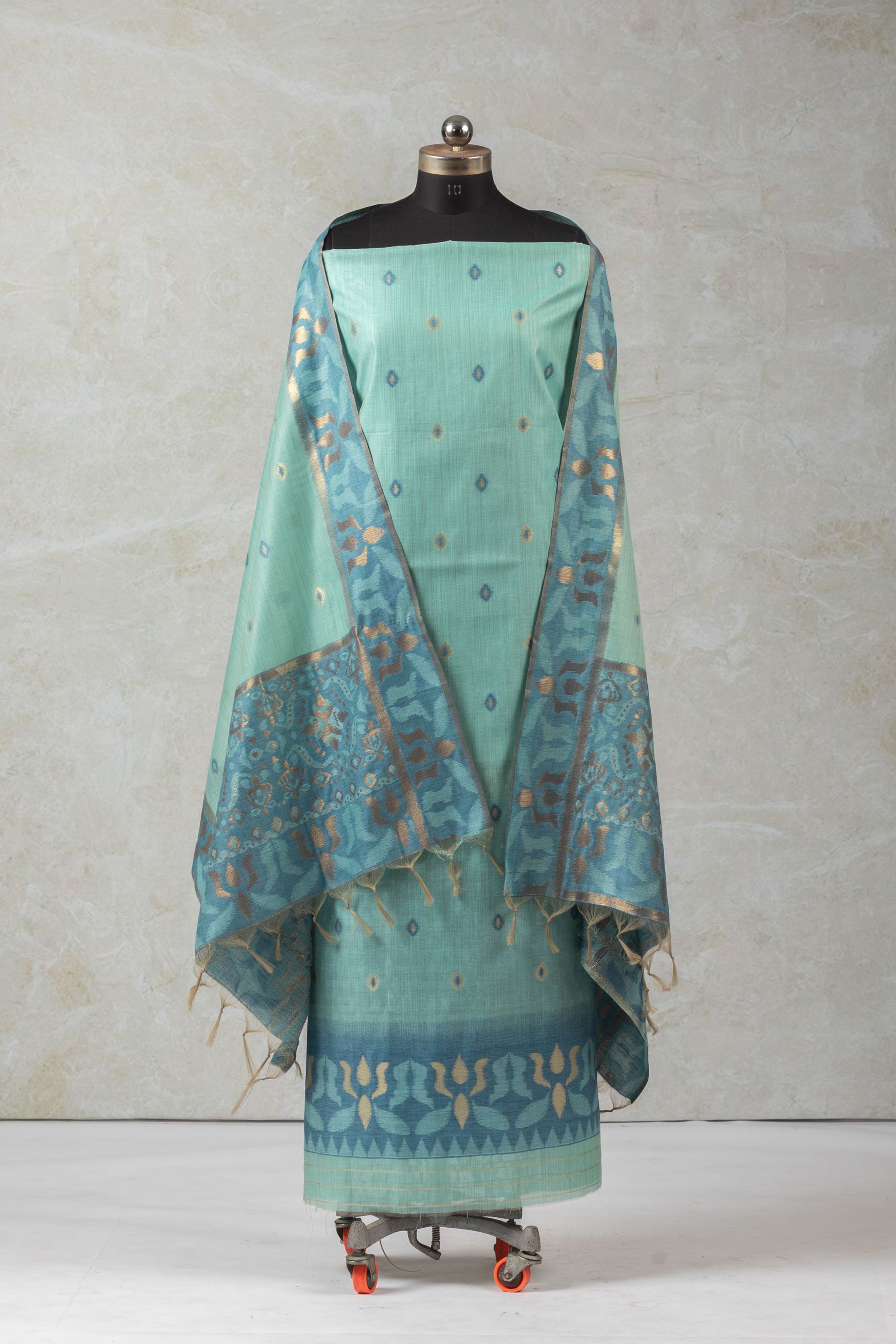 Aqua Lace Jamdani Cotton Suit Piece