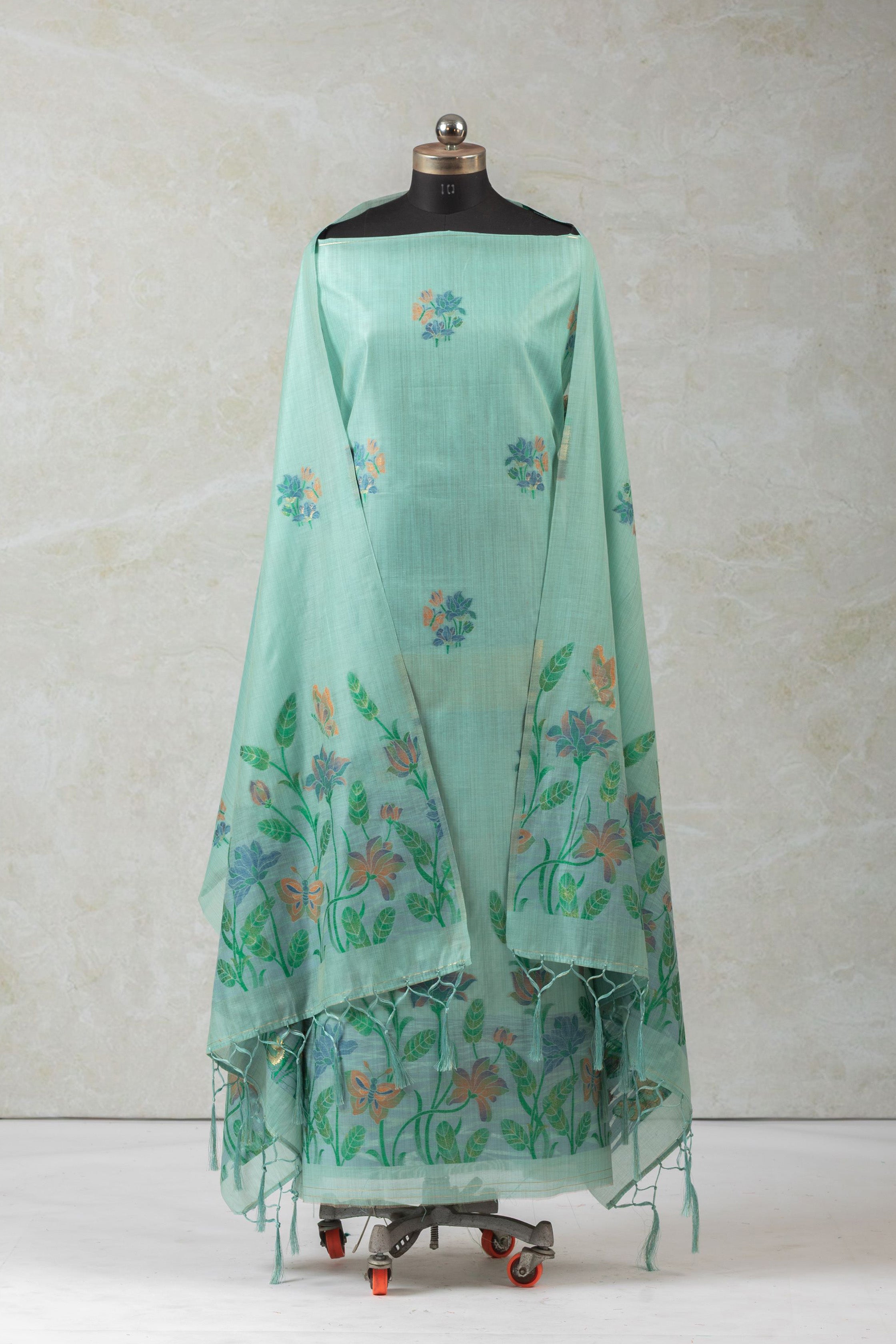 Bloom & Blue Jamdani Munga Cotton Suit Piece
