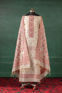 Crimson Dot Jamdani Linen Cotton Suit Piece