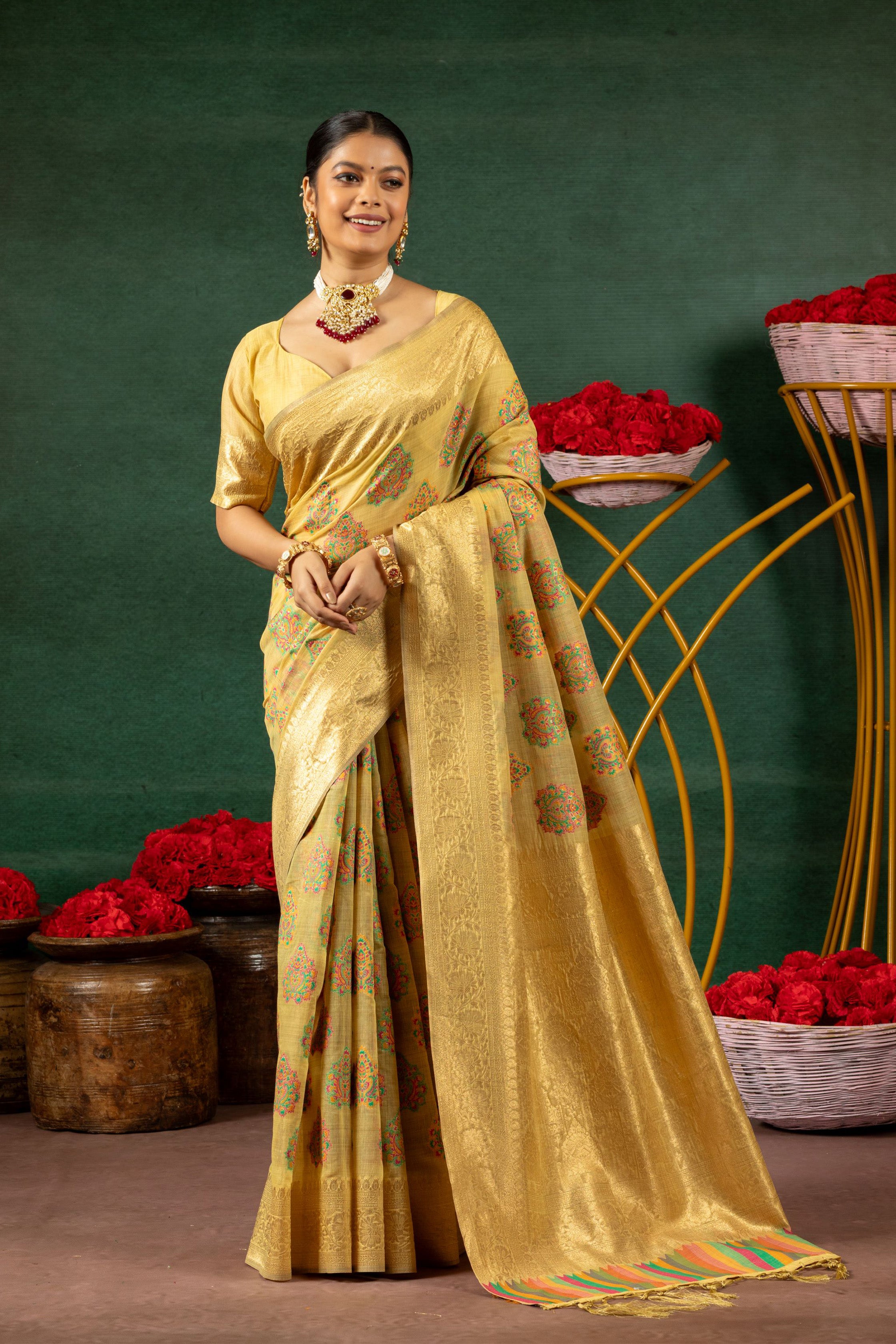 Phoolwari Cotton Kashmiri Saree